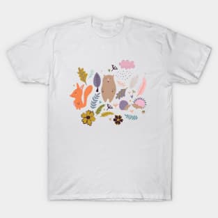 Autumn Forest Animals Hedgehog Bear Fox T-Shirt